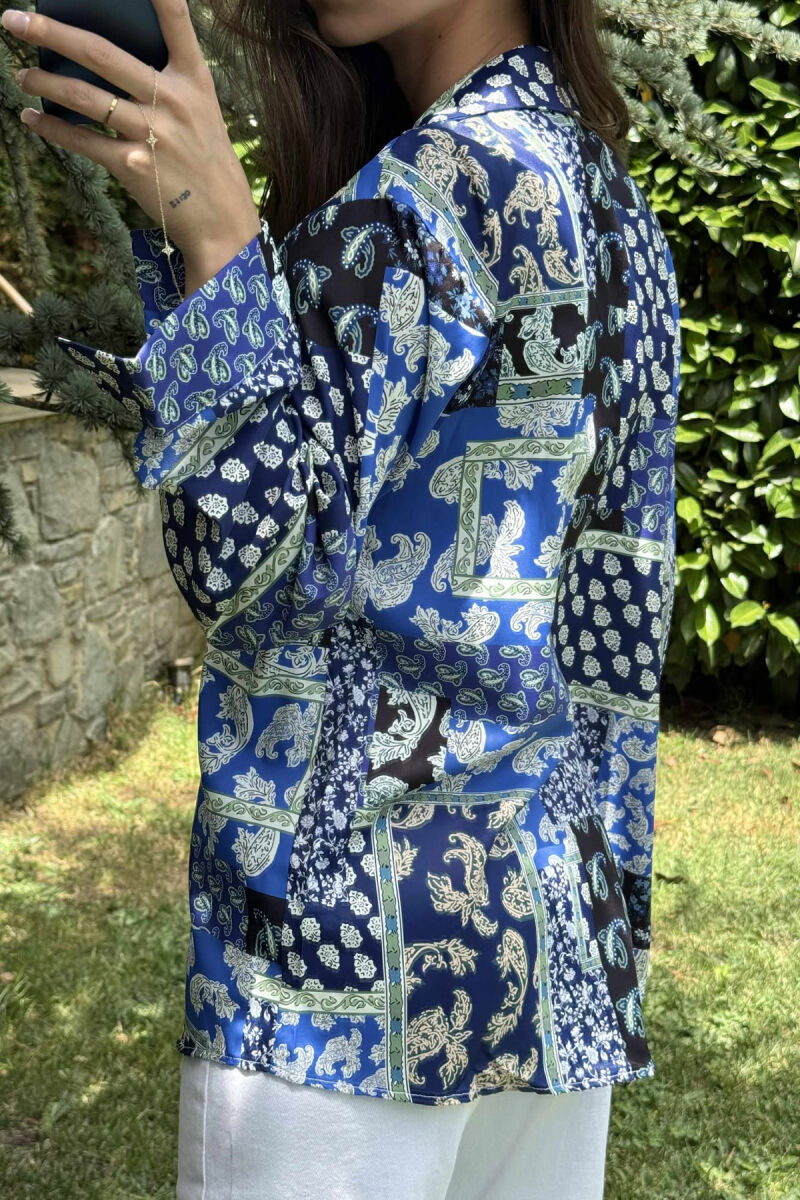 FLORAL DESIGN LONG SLEEVE WOMEN SHIRT BLUE/BLU - 5