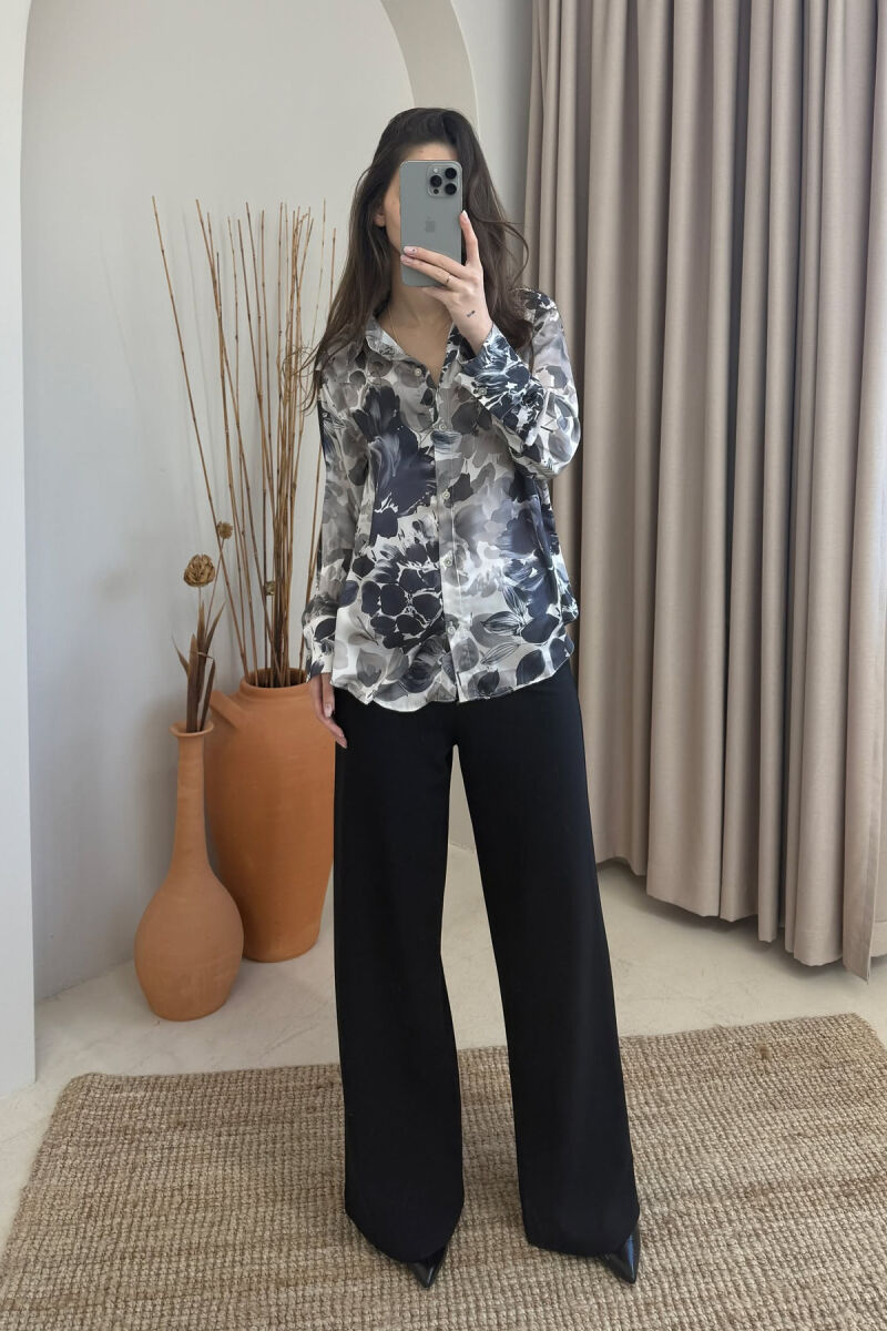 FLORAL DESIGN LONG SLEEVE WOMEN SHIRT GREY/GRI - 1