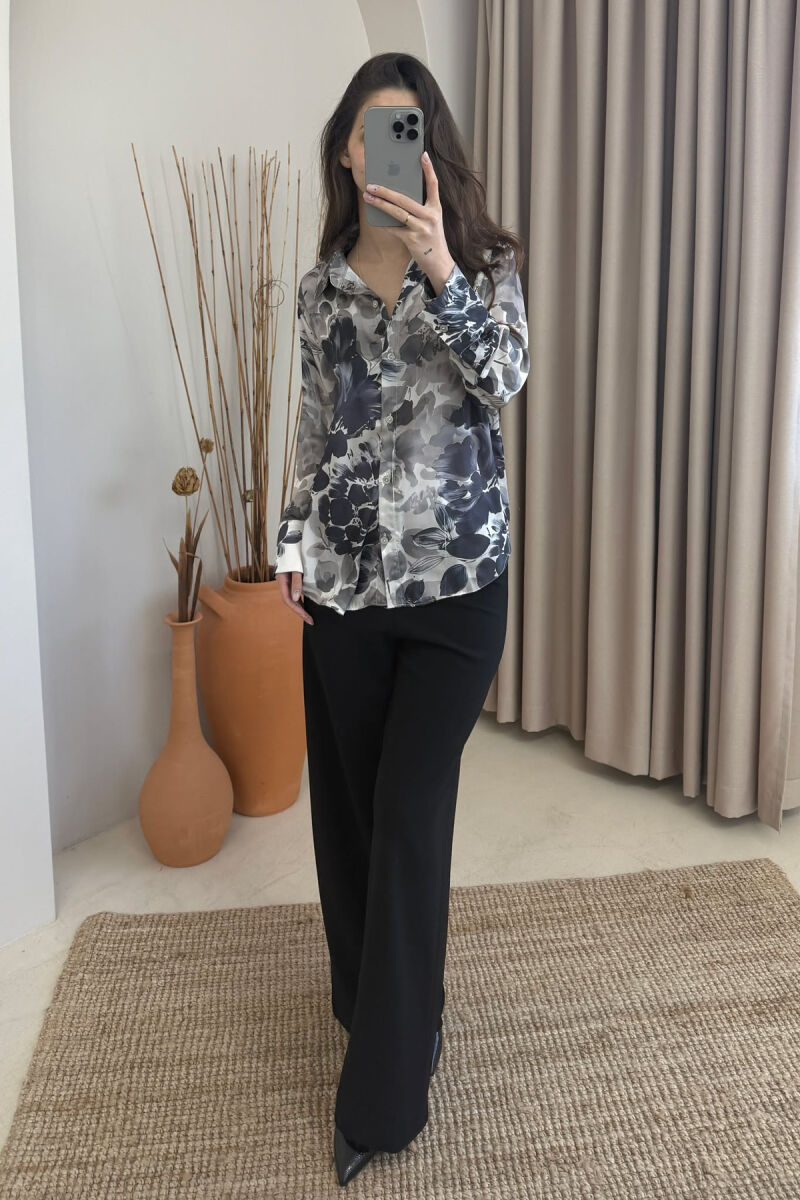 FLORAL DESIGN LONG SLEEVE WOMEN SHIRT GREY/GRI - 2