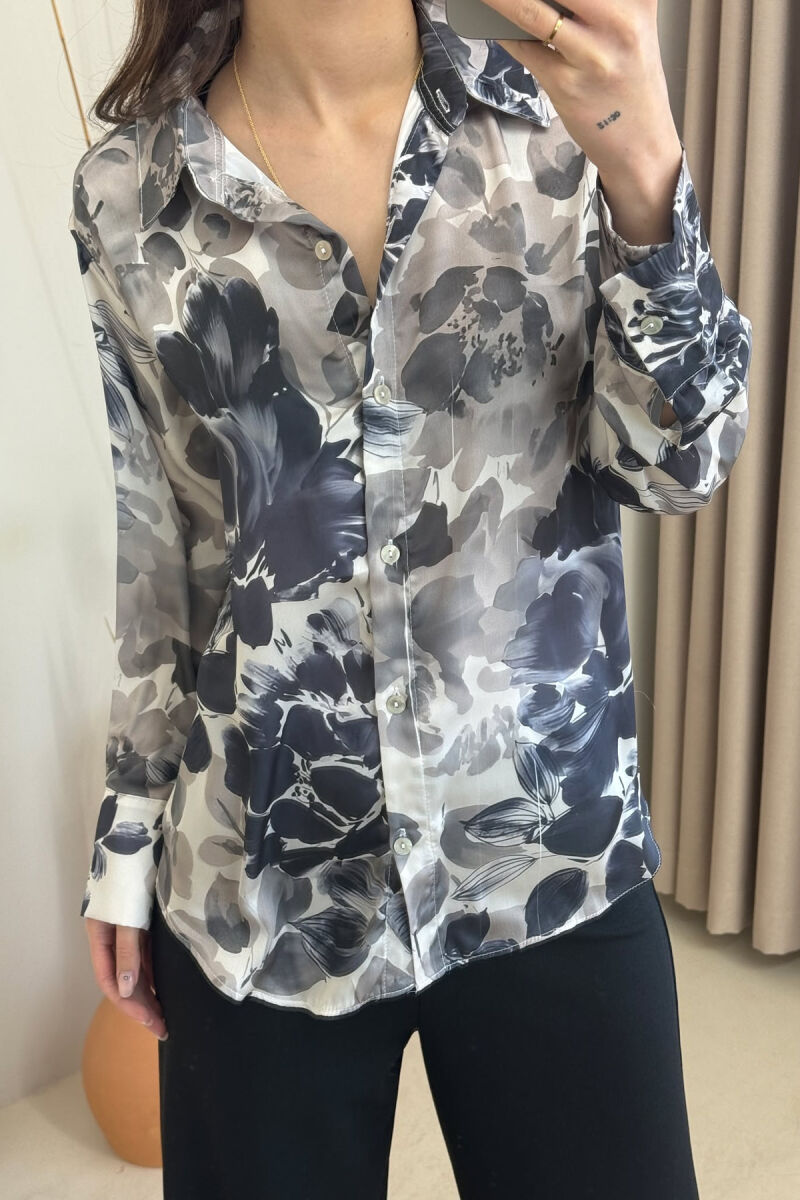 FLORAL DESIGN LONG SLEEVE WOMEN SHIRT GREY/GRI - 3