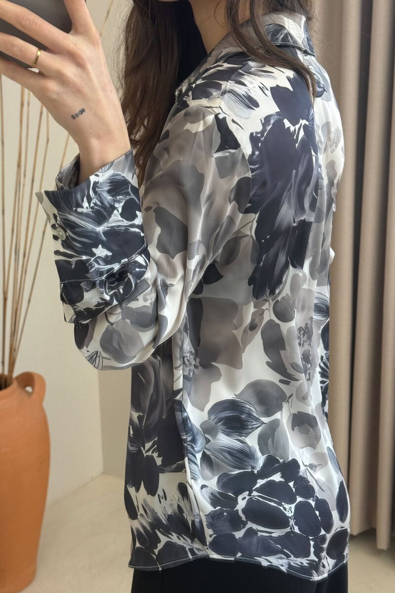 FLORAL DESIGN LONG SLEEVE WOMEN SHIRT GREY/GRI - 4
