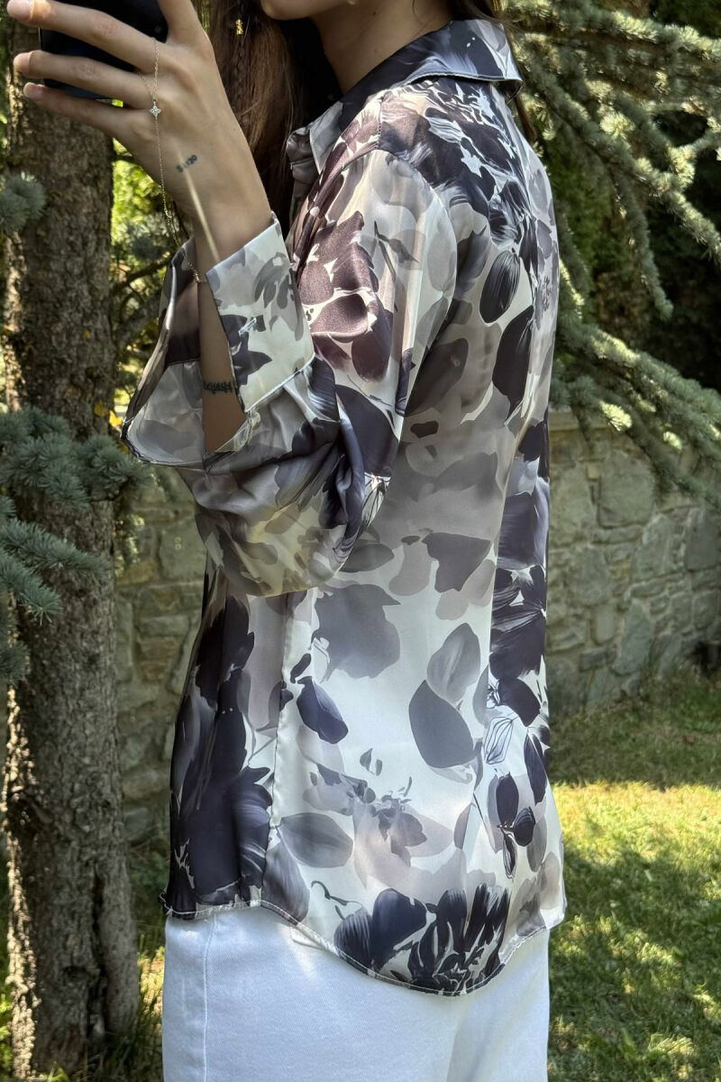 FLORAL DESIGN LONG SLEEVE WOMEN SHIRT GREY/GRI - 7