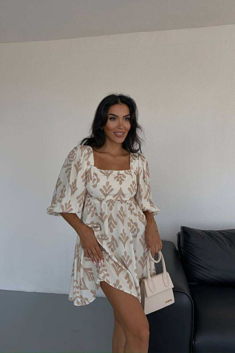 FLORAL DESIGN SHORT WOMEN DRESS BROWN/KAFE - 1