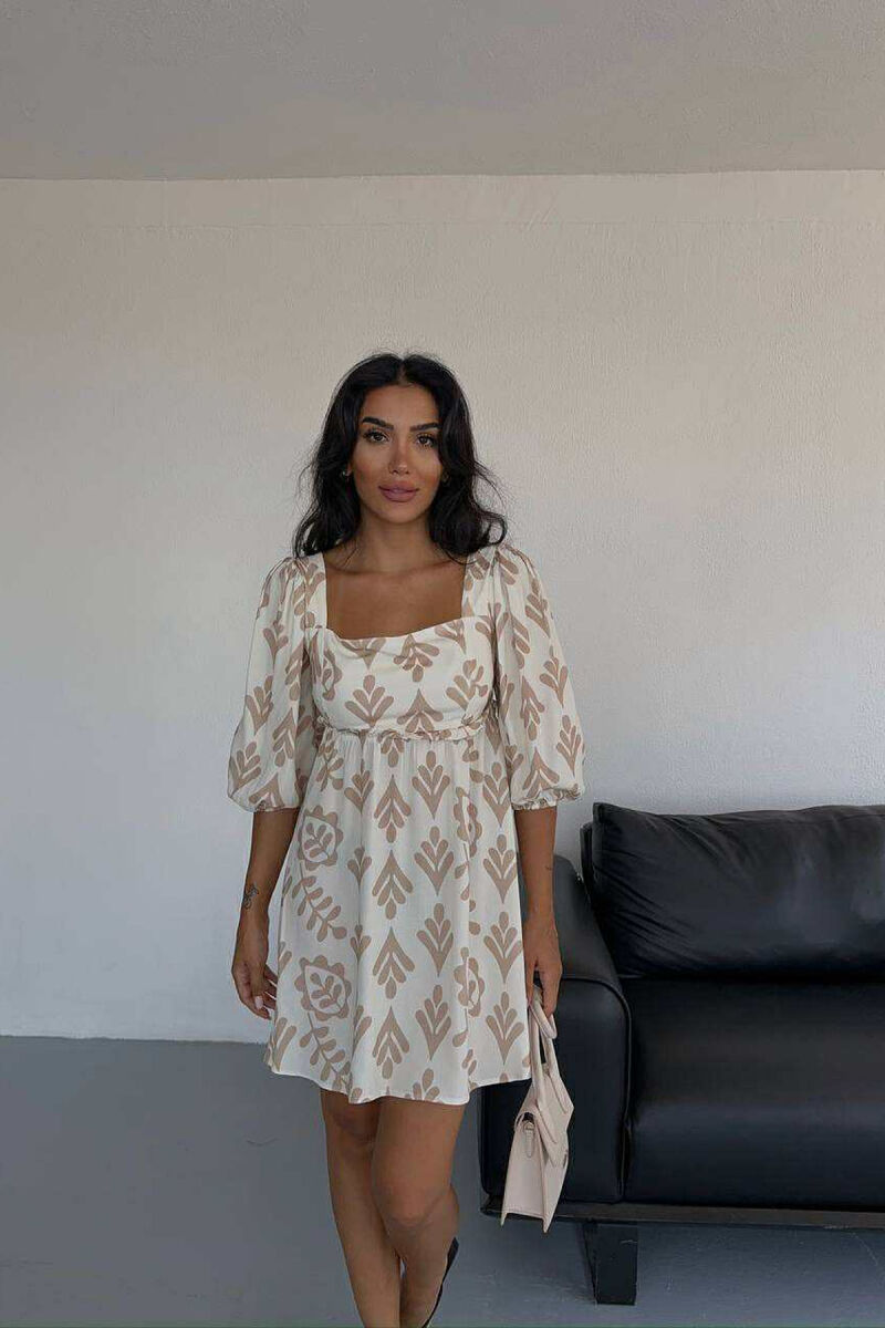 FLORAL DESIGN SHORT WOMEN DRESS BROWN/KAFE - 2