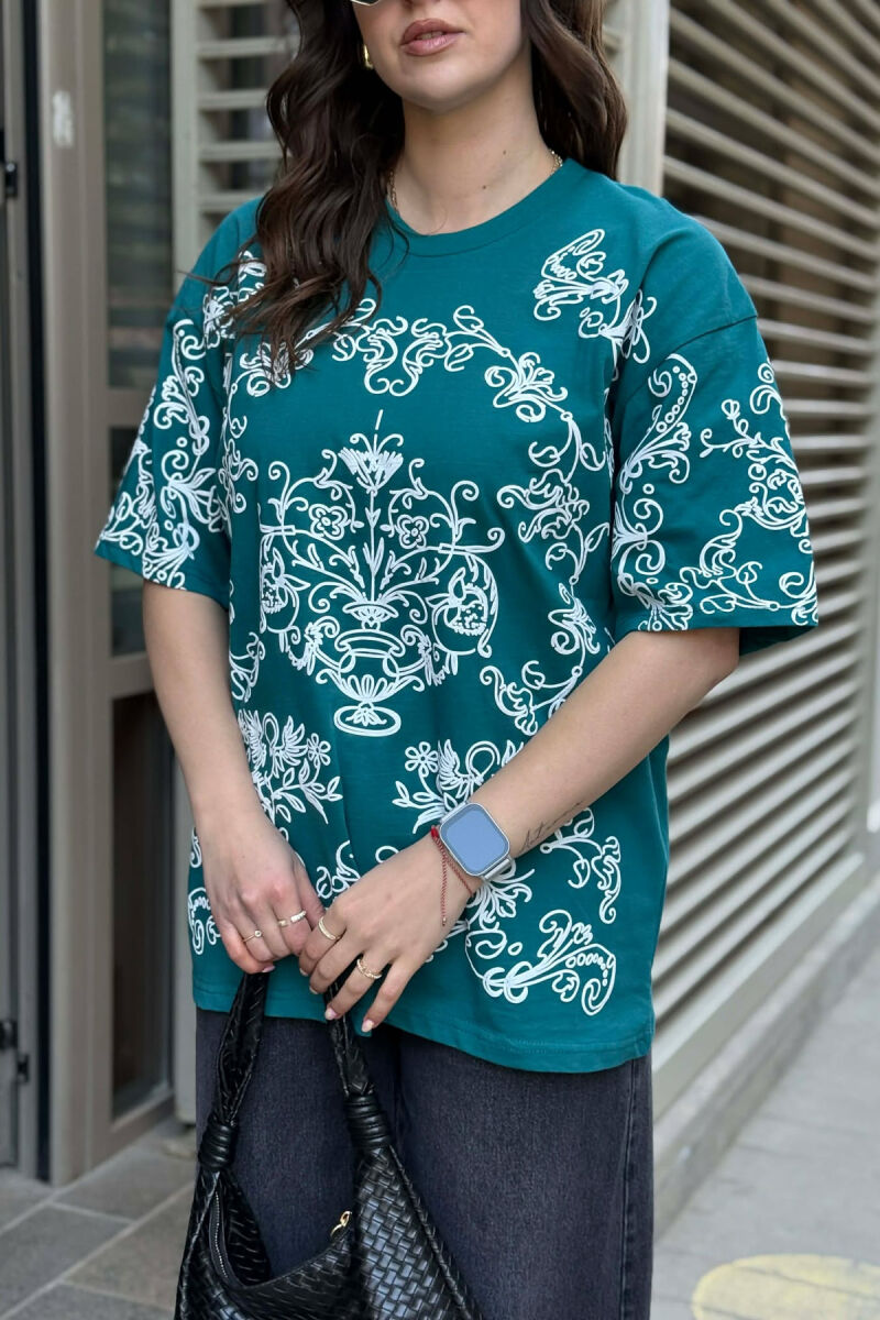 FLORAL DESIGN WOMEN T-SHIRT + 6 PAIR SOCKS GREEN/JESHILE - 3