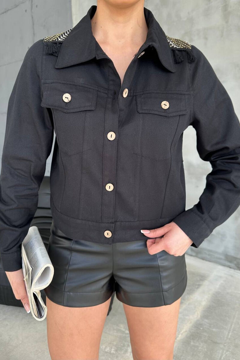FLORAL EMBROIDERY BACK DESIGN SIMPLE WOMEN JACKET BLACK/ E ZEZE - 2