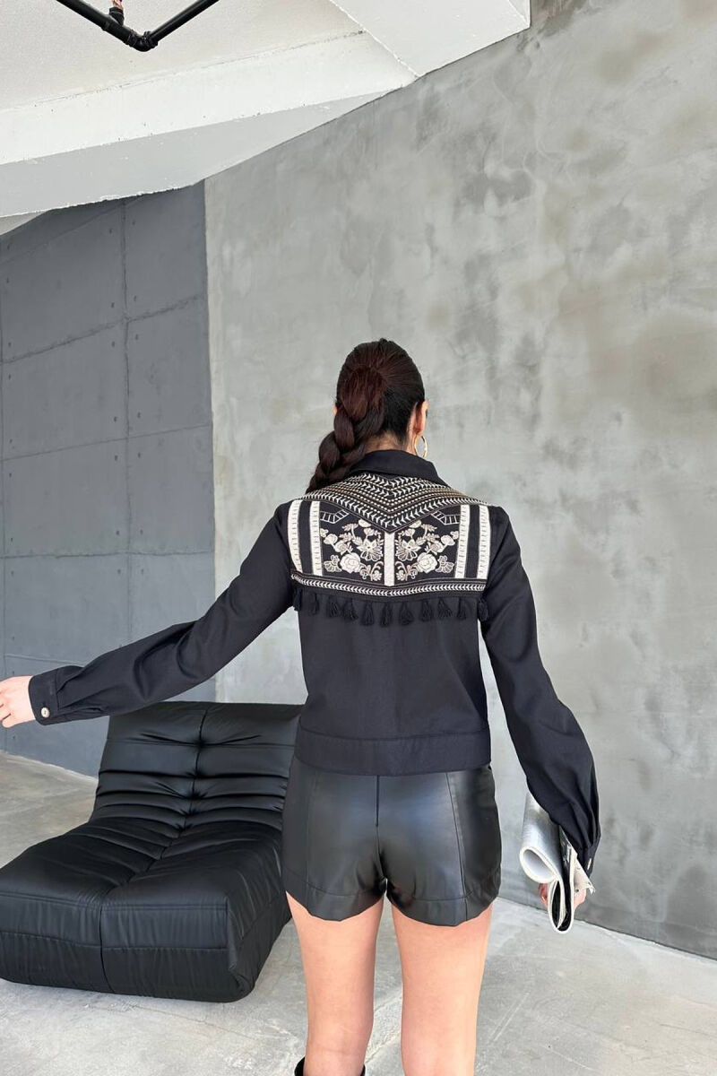 FLORAL EMBROIDERY BACK DESIGN SIMPLE WOMEN JACKET BLACK/ E ZEZE - 3