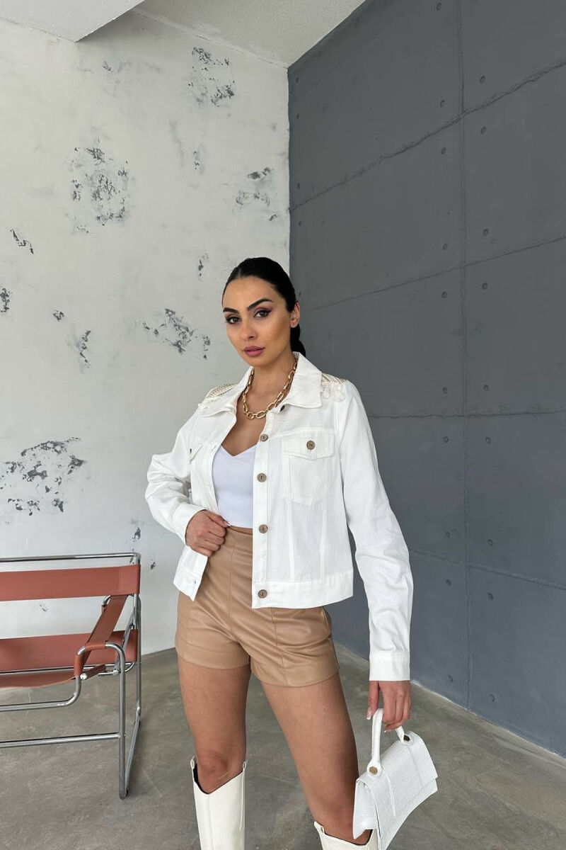 FLORAL EMBROIDERY BACK DESIGN SIMPLE WOMEN JACKET WHITE-E BARDHE - 1
