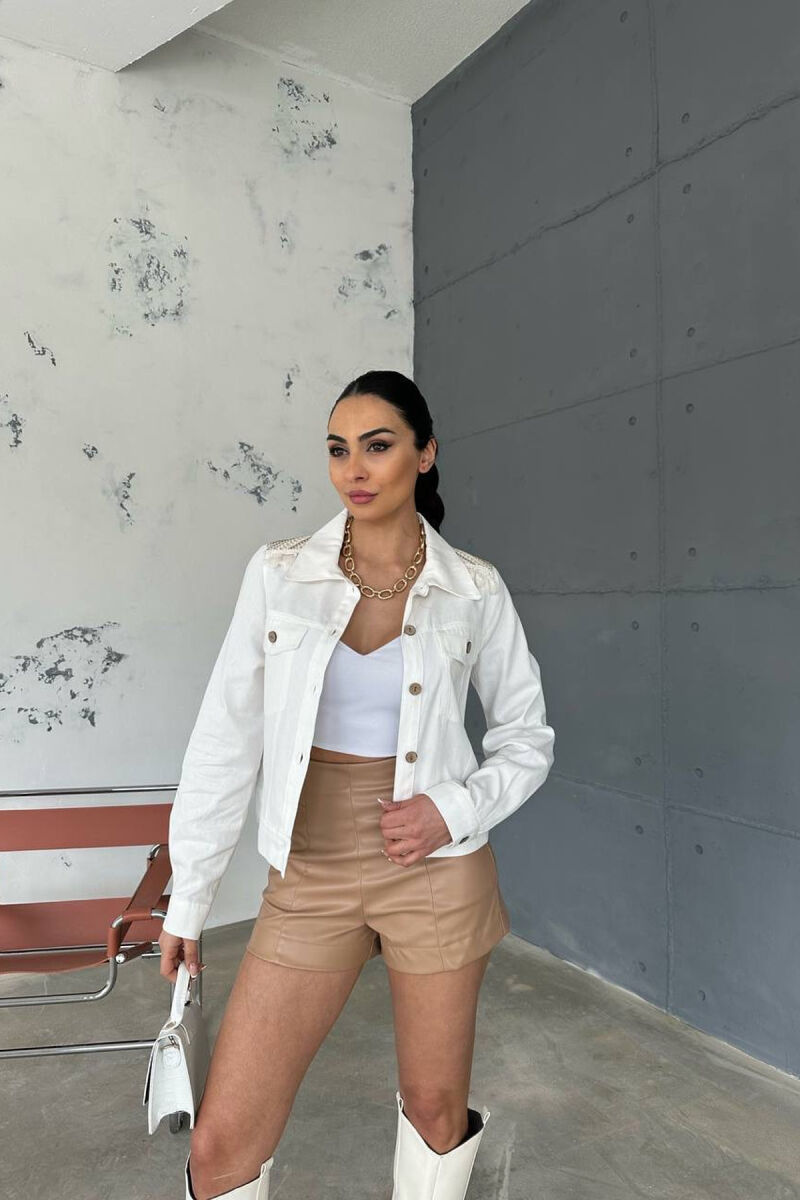 FLORAL EMBROIDERY BACK DESIGN SIMPLE WOMEN JACKET WHITE-E BARDHE - 2