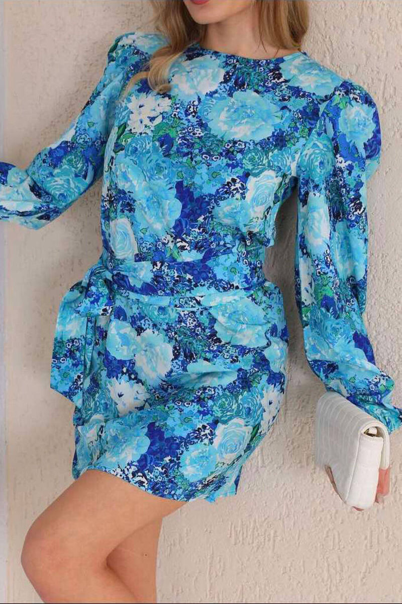 FLORAL LONG SLEEVE WOMEN DRESS BLUE/BLU - 3