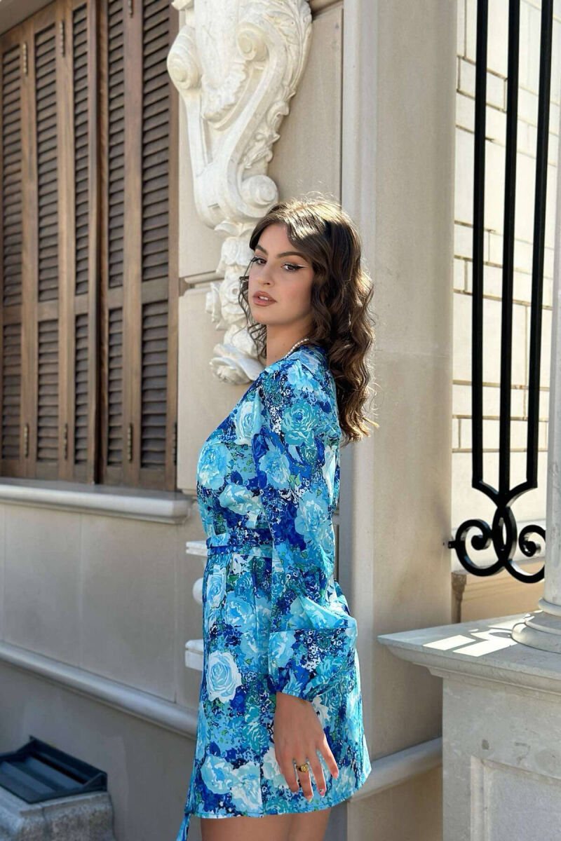 FLORAL LONG SLEEVE WOMEN DRESS BLUE/BLU - 4