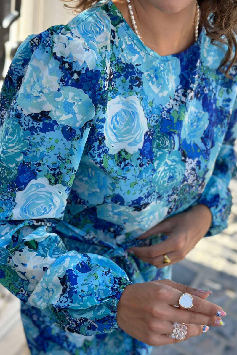 FLORAL LONG SLEEVE WOMEN DRESS BLUE/BLU - 5