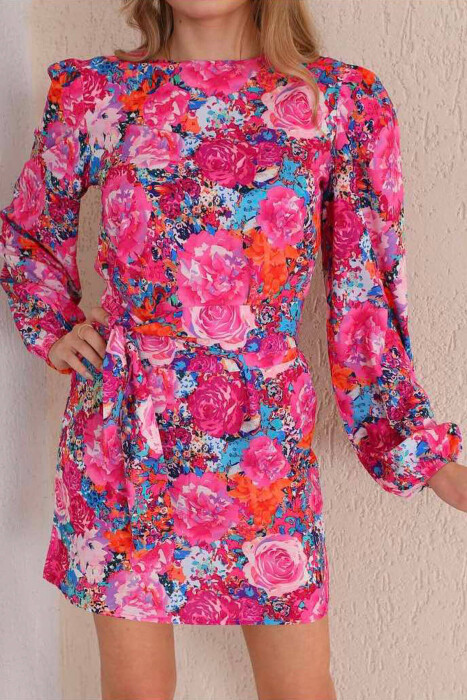 FLORAL LONG SLEEVE WOMEN DRESS PINK/ROZE 