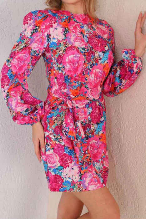 FLORAL LONG SLEEVE WOMEN DRESS PINK/ROZE - 3