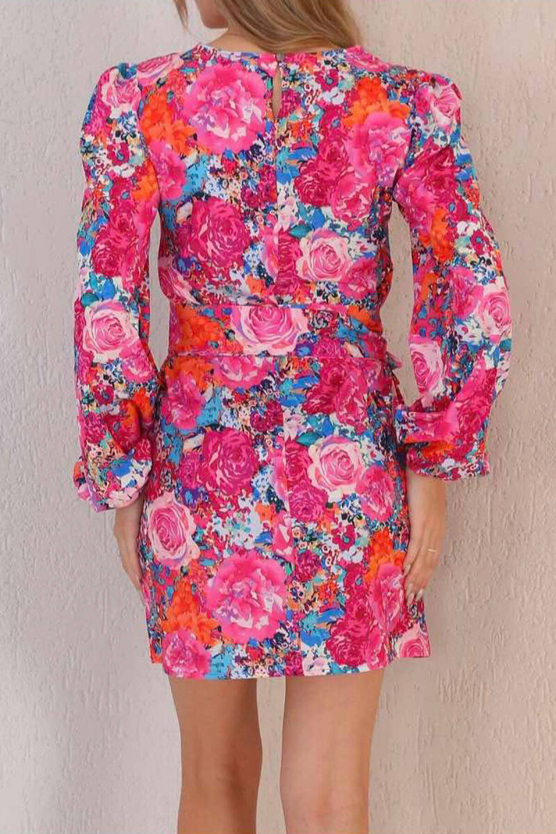 FLORAL LONG SLEEVE WOMEN DRESS PINK/ROZE - 5