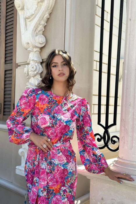 FLORAL LONG SLEEVE WOMEN DRESS PINK/ROZE - 6