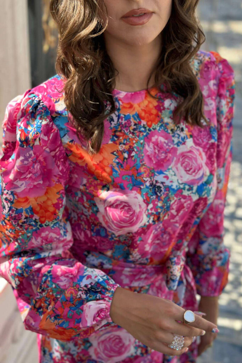 FLORAL LONG SLEEVE WOMEN DRESS PINK/ROZE - 7