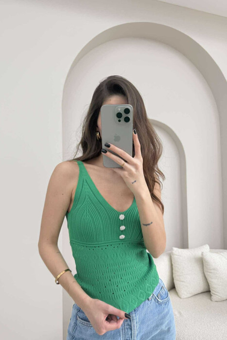 FLOWER BUTTONS ONE COLOR WOMEN TANK TOP GREEN/JESHILE 