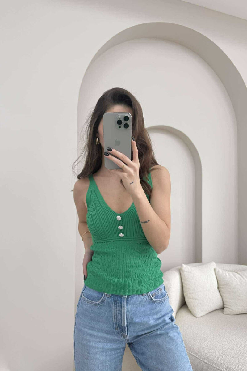 FLOWER BUTTONS ONE COLOR WOMEN TANK TOP GREEN/JESHILE - 3