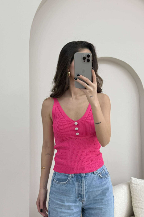 FLOWER BUTTONS ONE COLOR WOMEN TANK TOP PINK/ROZE - 1