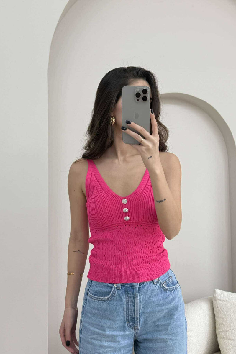 FLOWER BUTTONS ONE COLOR WOMEN TANK TOP PINK/ROZE - 1