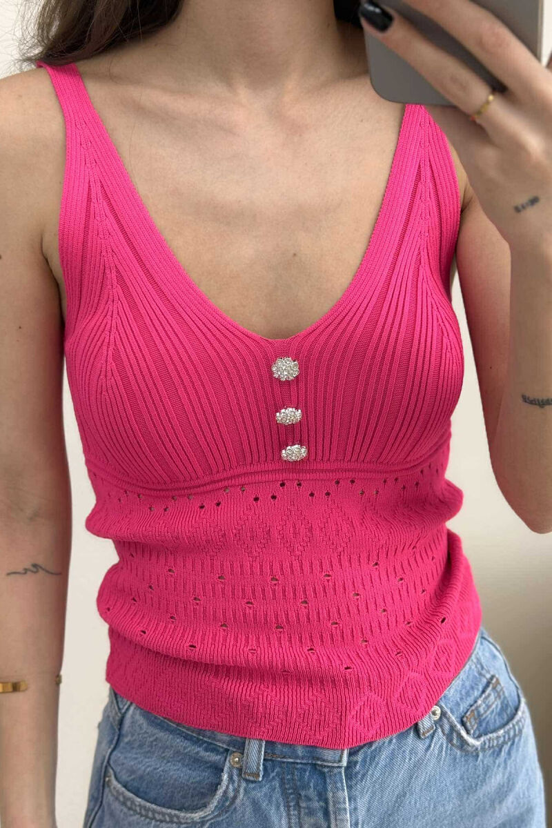 FLOWER BUTTONS ONE COLOR WOMEN TANK TOP PINK/ROZE - 2