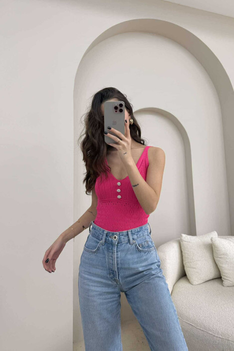 FLOWER BUTTONS ONE COLOR WOMEN TANK TOP PINK/ROZE - 3