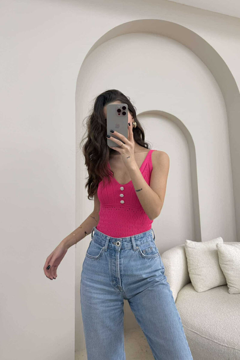 FLOWER BUTTONS ONE COLOR WOMEN TANK TOP PINK/ROZE - 3