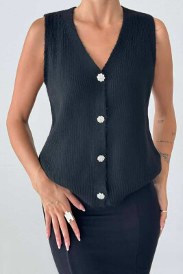 FLOWER BUTTONS WOMEN VEST BLACK/ E ZEZE - 1