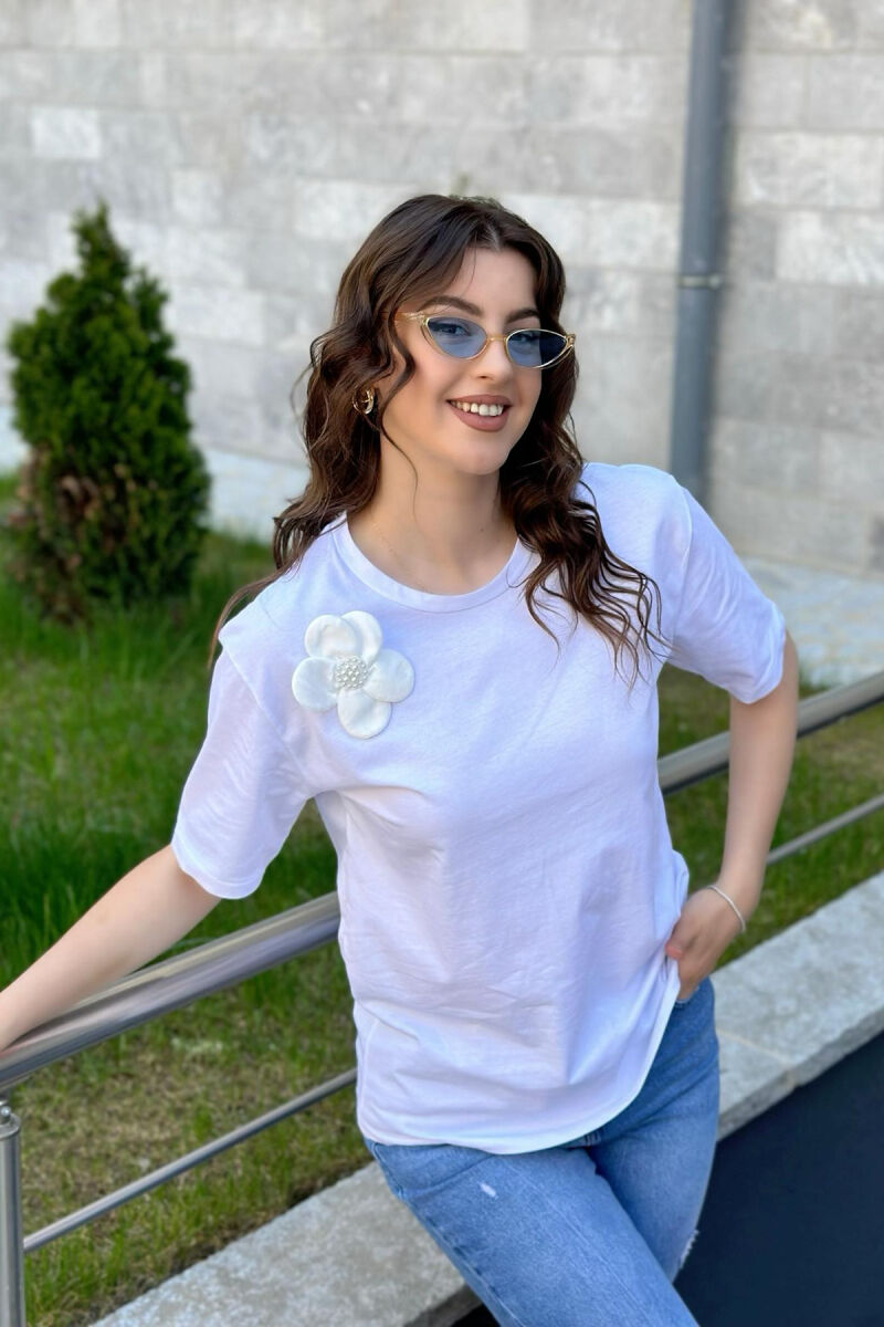 FLOWER COTTON WOMAN T-SHIRT WHITE-E BARDHE - 1