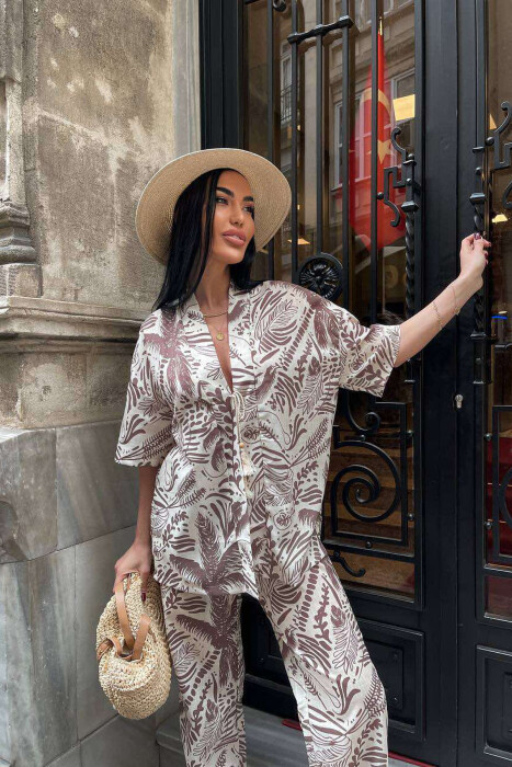 FLOWER DESIGN LACING SHIRT+TROUSERS WOMEN SET CREAM/KREM - 3