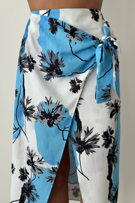 FLOWER DESIGN LONG WOMEN SKIRT WHITE-BLUE/BABL - 2