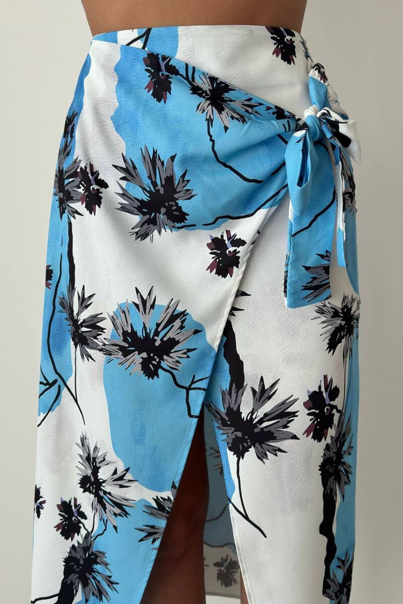 FLOWER DESIGN LONG WOMEN SKIRT WHITE-BLUE/BABL - 2