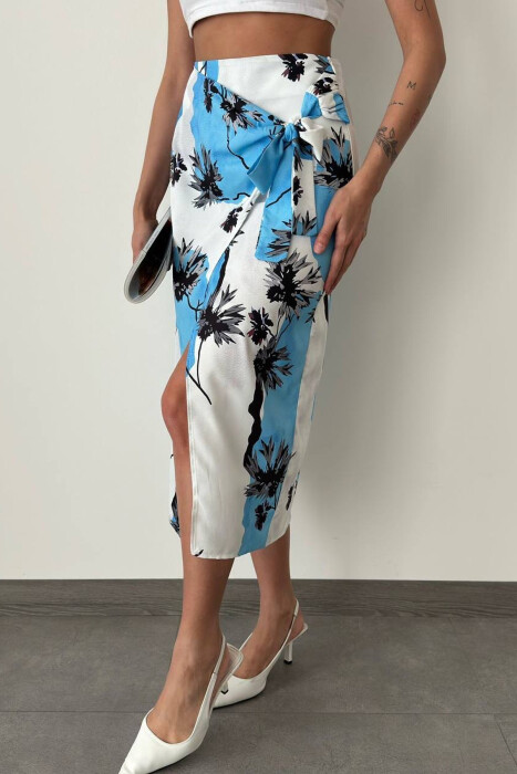 FLOWER DESIGN LONG WOMEN SKIRT WHITE-BLUE/BABL - 3
