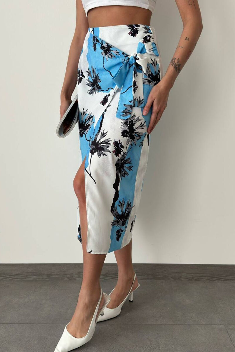 FLOWER DESIGN LONG WOMEN SKIRT WHITE-BLUE/BABL - 3