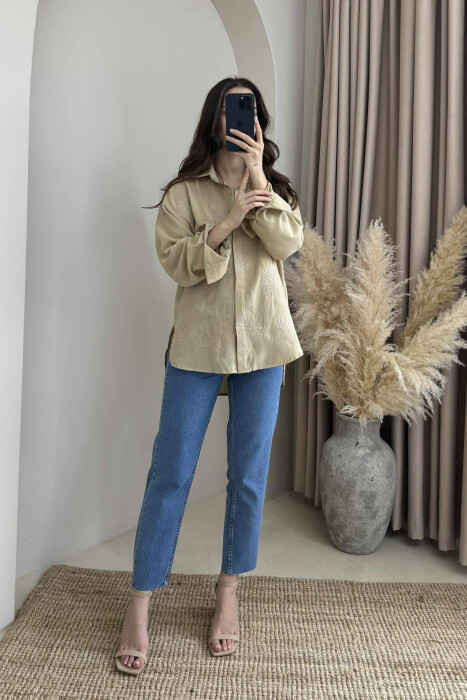 FLOWER DESIGN ONE COLOR WOMEN SHIRT BEIGE/BEZHE 