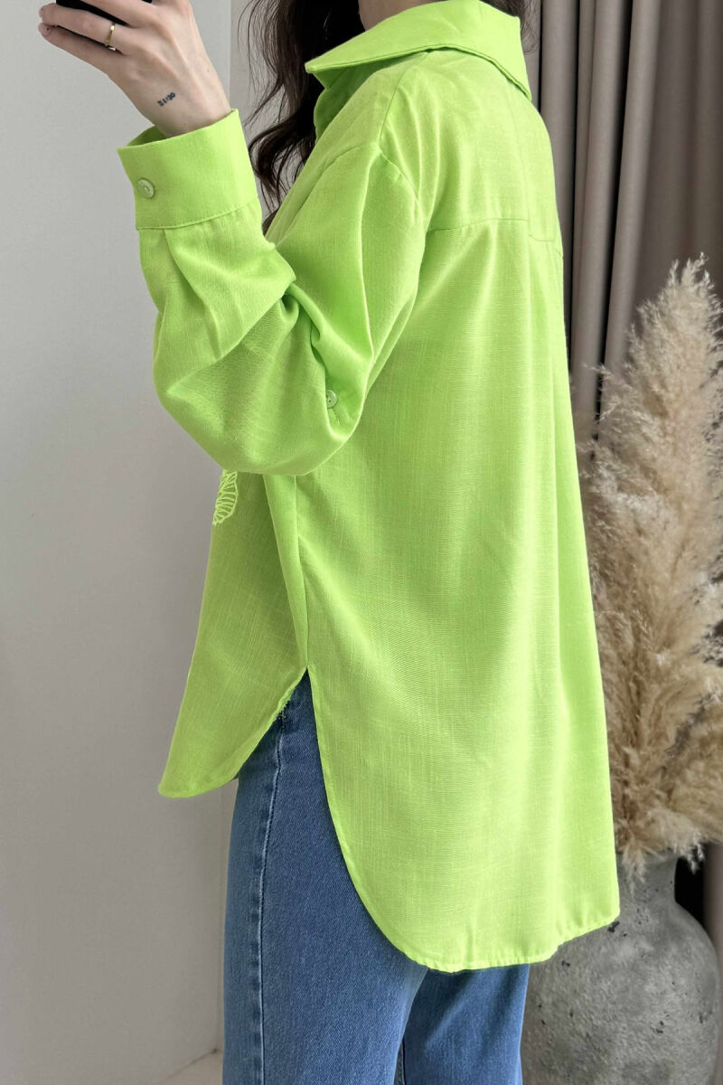 FLOWER DESIGN ONE COLOR WOMEN SHIRT LIGHT GREEN/JEZB - 4