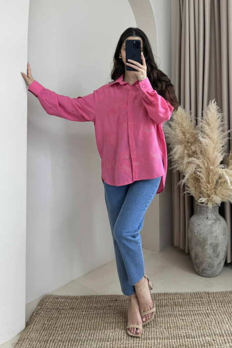 FLOWER DESIGN ONE COLOR WOMEN SHIRT PINK/ROZE - 2