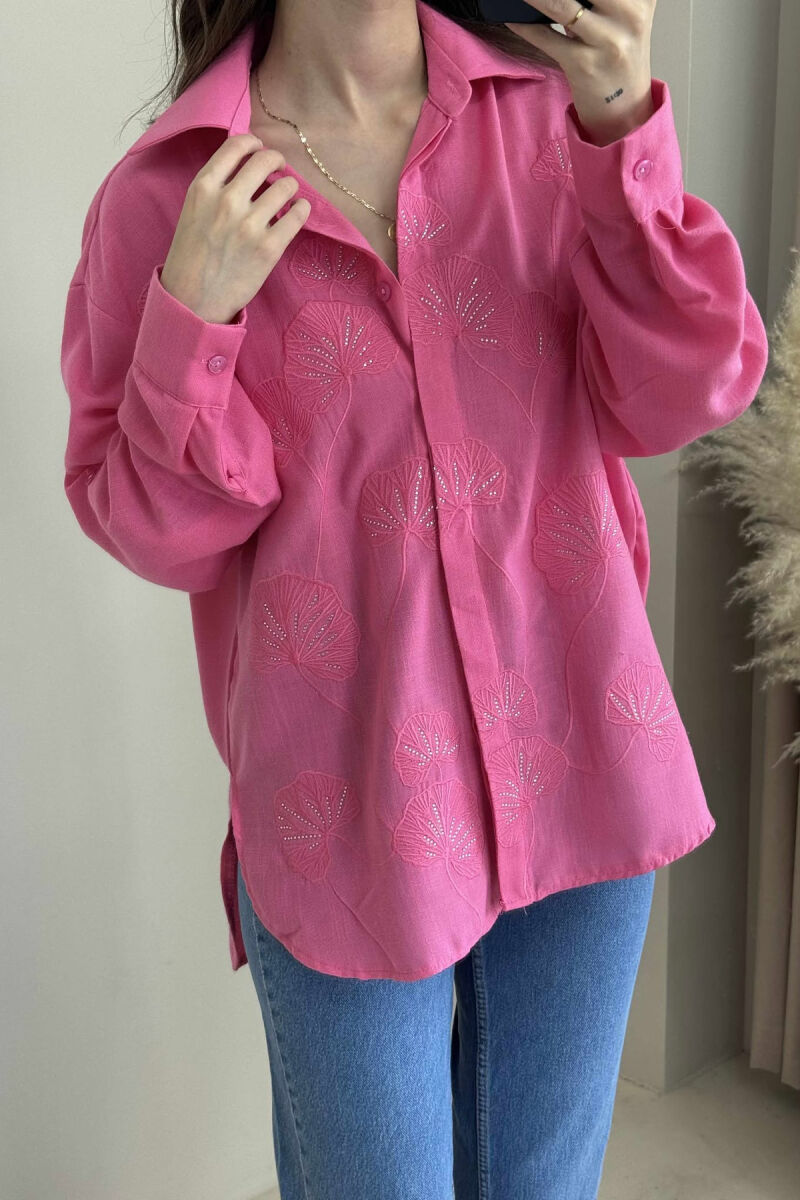 FLOWER DESIGN ONE COLOR WOMEN SHIRT PINK/ROZE - 3