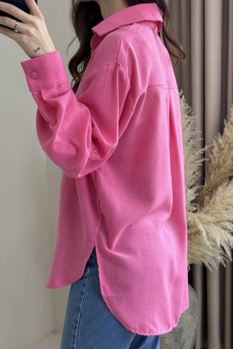 FLOWER DESIGN ONE COLOR WOMEN SHIRT PINK/ROZE - 4
