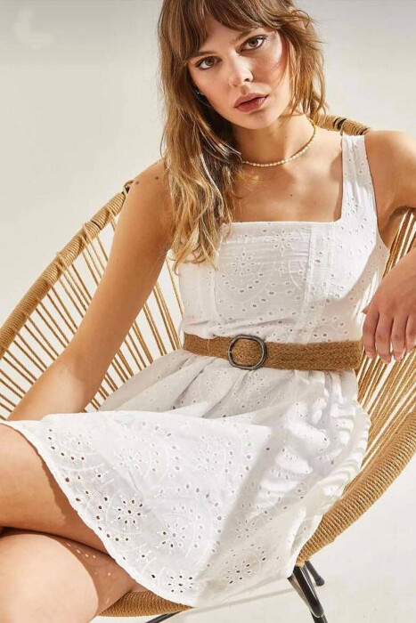 FLOWER DESIGN SHORT WOMEN DRESS WHITE-E BARDHE - 1