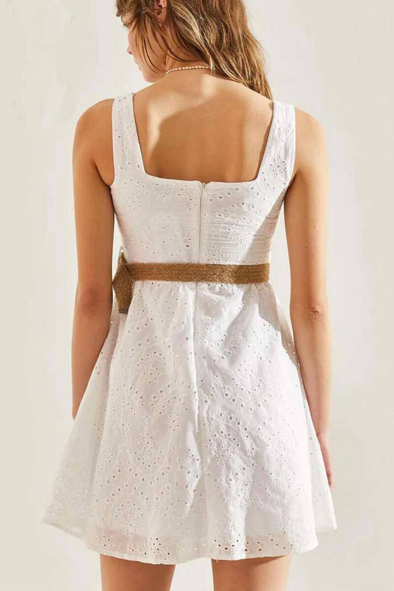 FLOWER DESIGN SHORT WOMEN DRESS WHITE-E BARDHE - 2