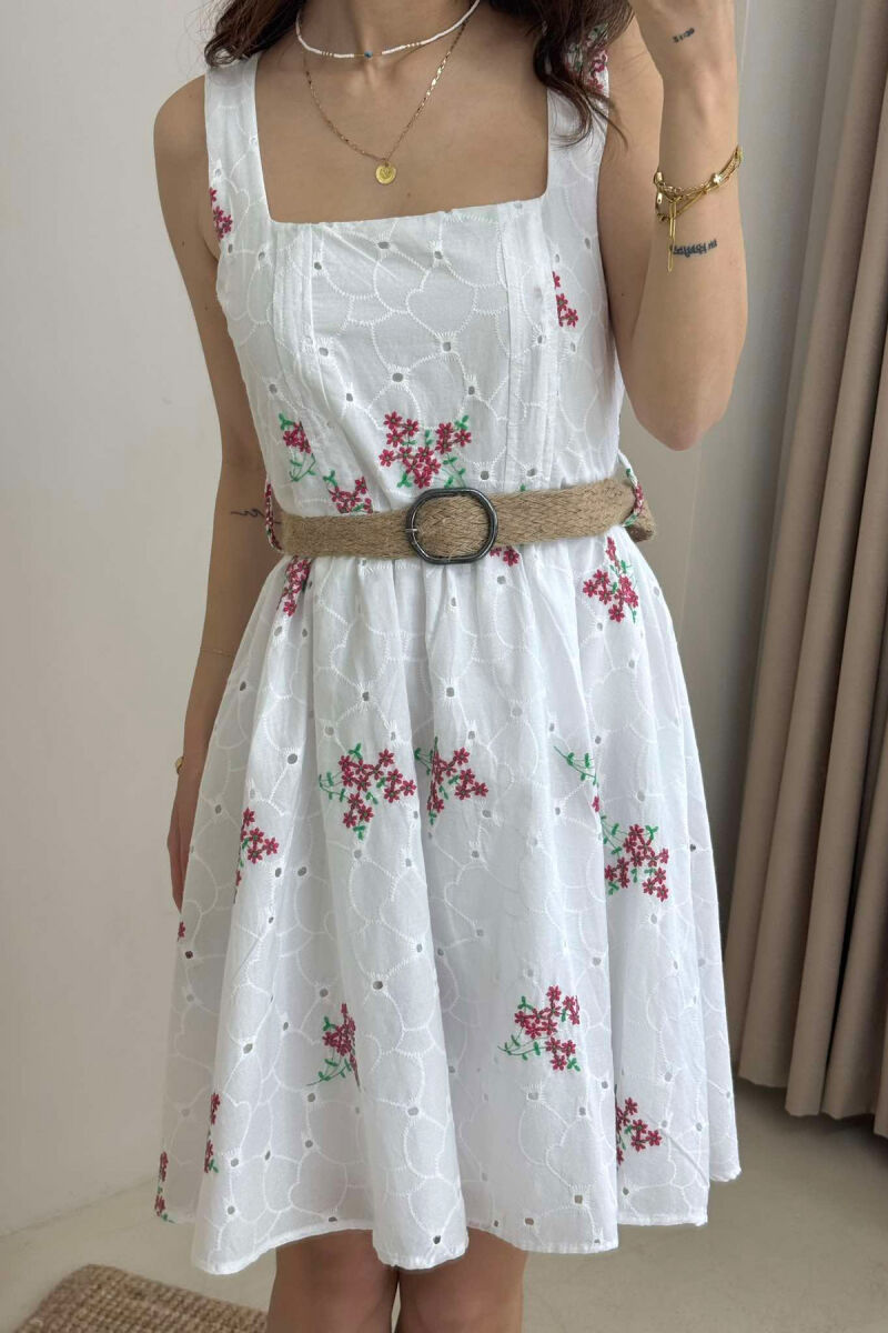 FLOWER DESIGN SHORT WOMEN DRESS WHITE-PINK/BARO - 3