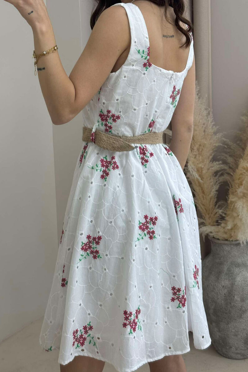 FLOWER DESIGN SHORT WOMEN DRESS WHITE-PINK/BARO - 4