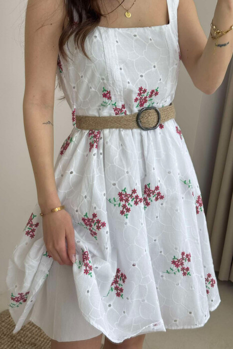 FLOWER DESIGN SHORT WOMEN DRESS WHITE-PINK/BARO - 5
