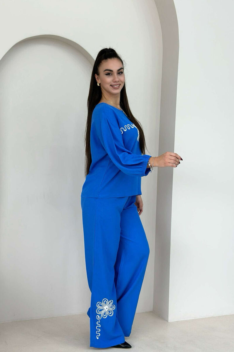 FLOWER DESIGN TROUSERS+SWEATSHIRT WOMEN SET BLUE/BLU - 1