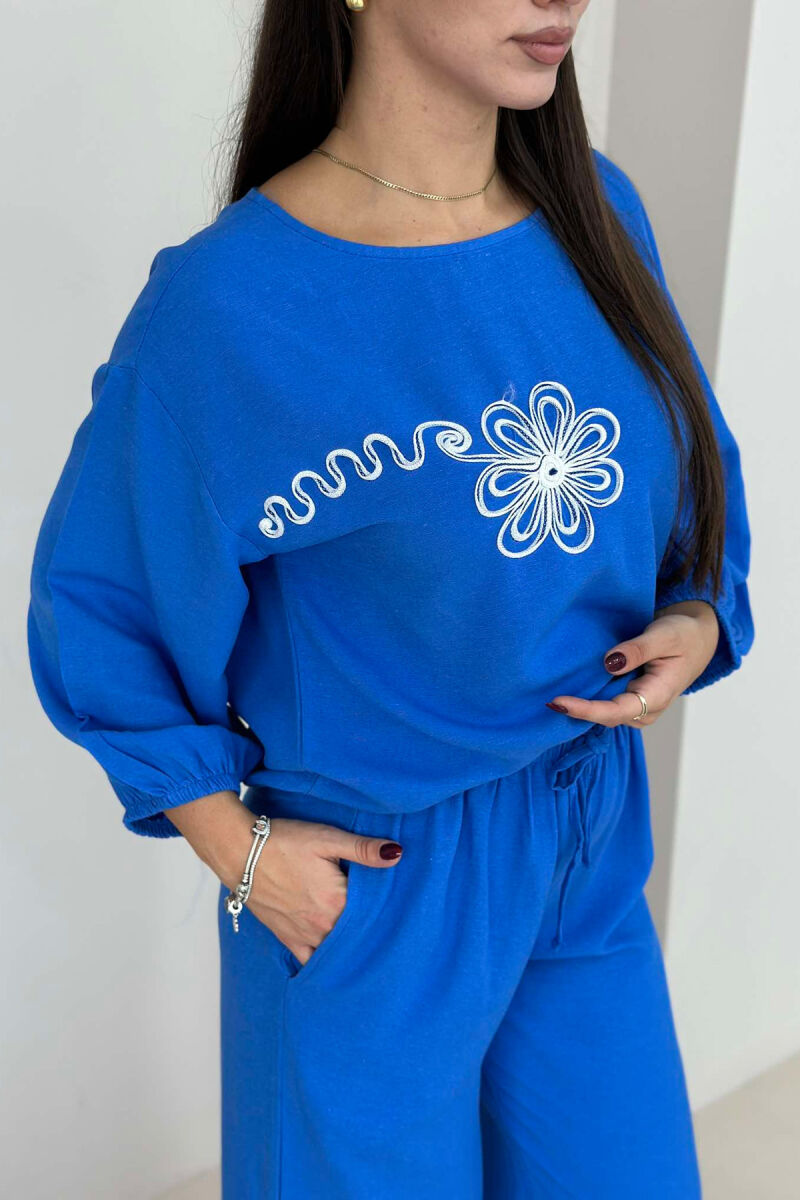 FLOWER DESIGN TROUSERS+SWEATSHIRT WOMEN SET BLUE/BLU - 2