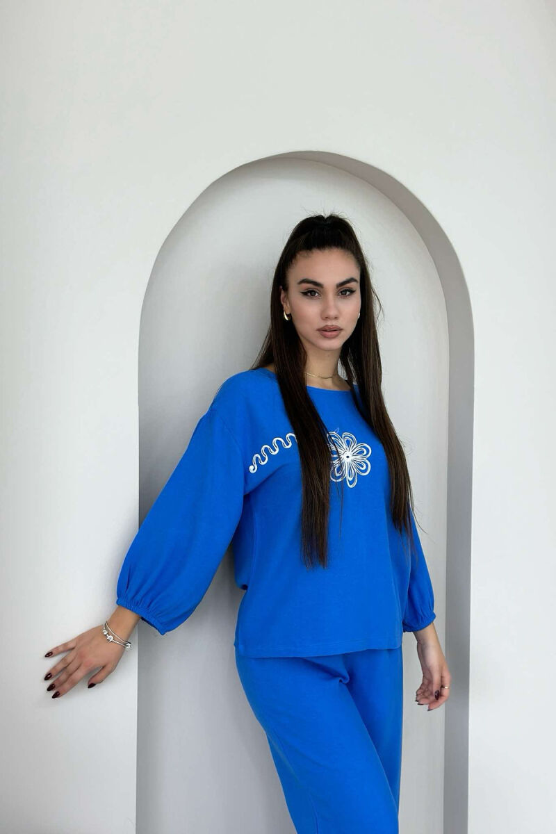 FLOWER DESIGN TROUSERS+SWEATSHIRT WOMEN SET BLUE/BLU - 3