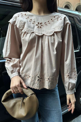 FLOWER DESIGN WOMEN BLOUSE BEIGE/BEZHE 