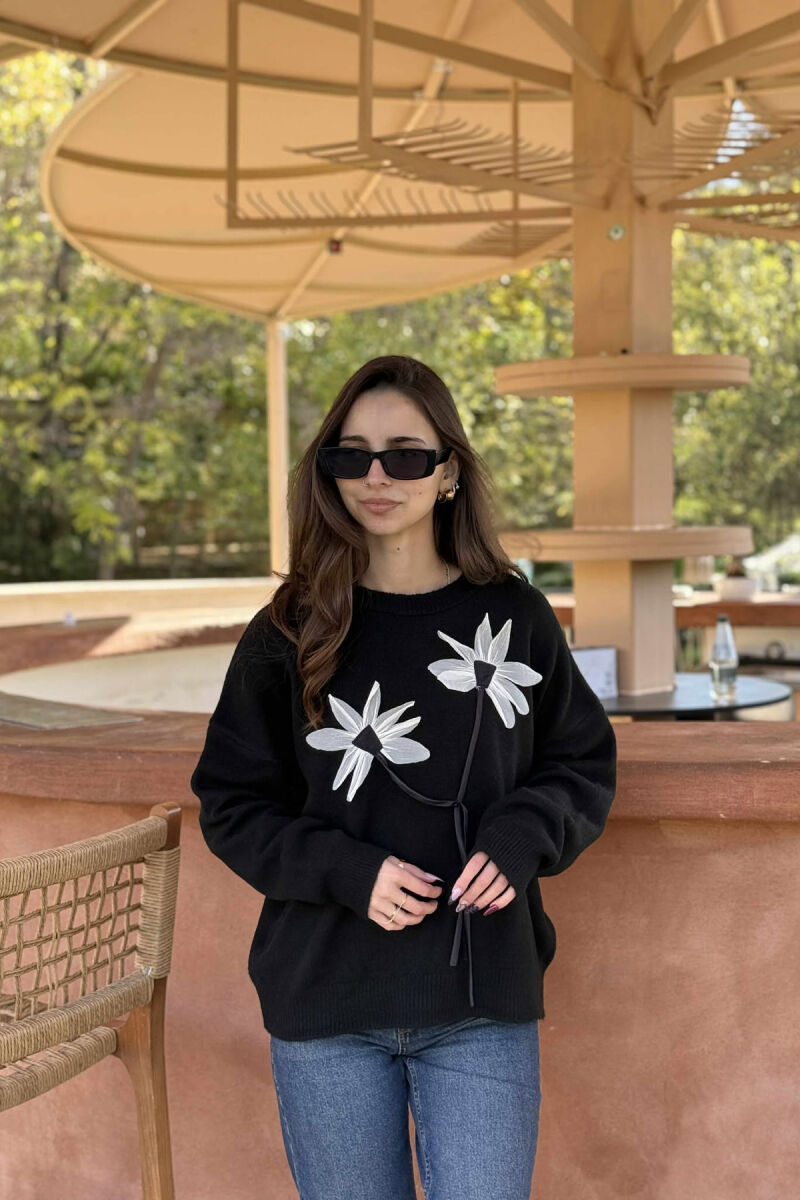 FLOWER DESIGN WOMEN SWEATER BLACK/ E ZEZE - 3